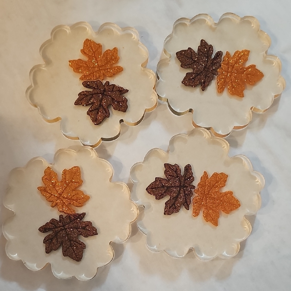 Hand Crafted Cream and Orange Leaf Coasters